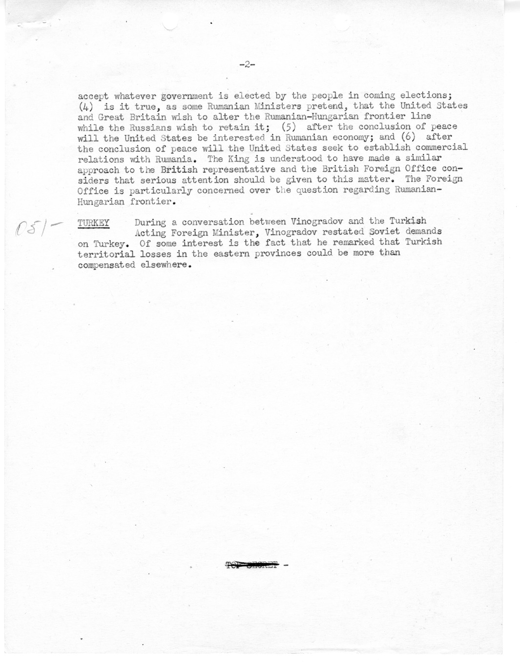 Memorandum, Department of State Summary of Telegrams