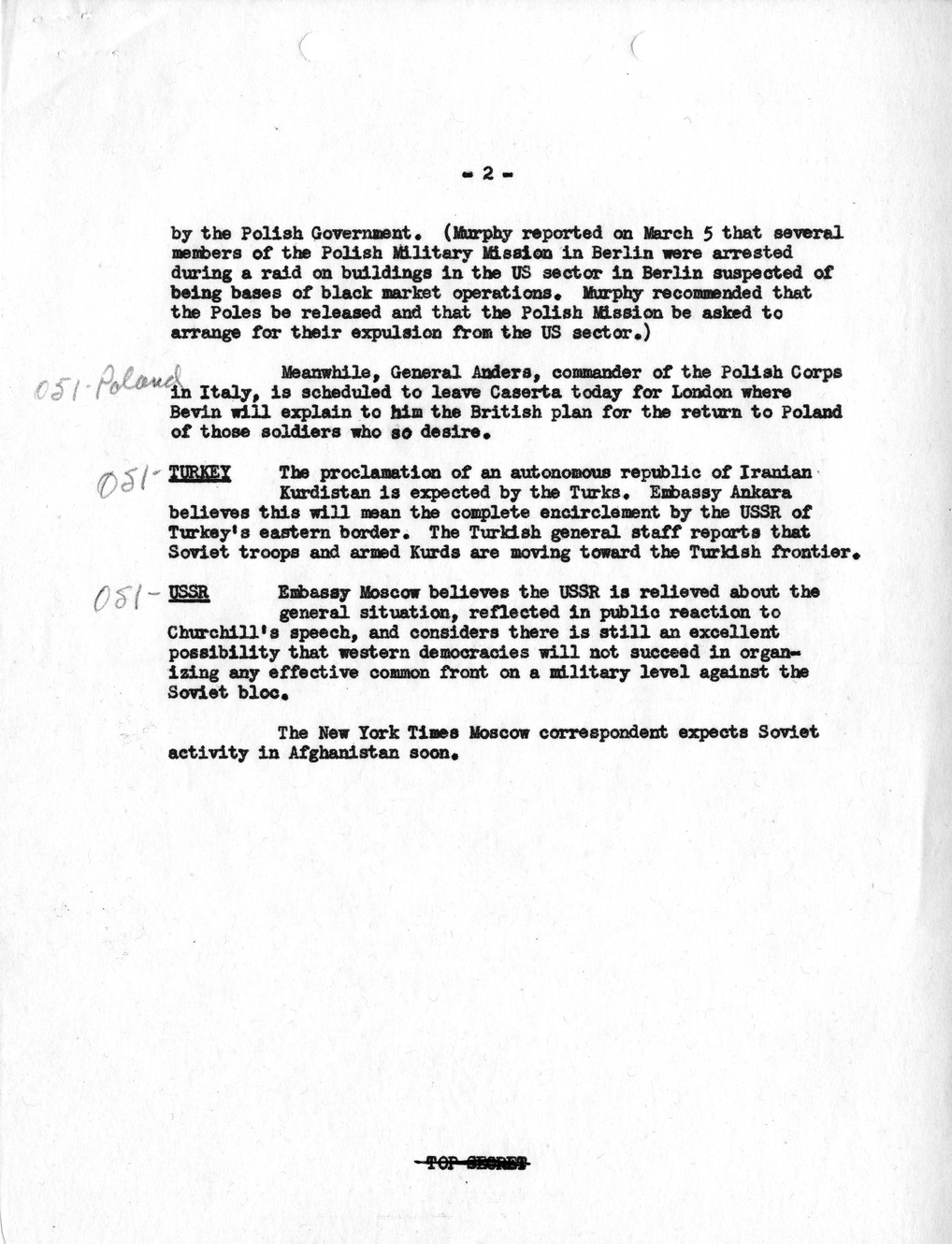 Memorandum, Department of State Summary of Telegrams