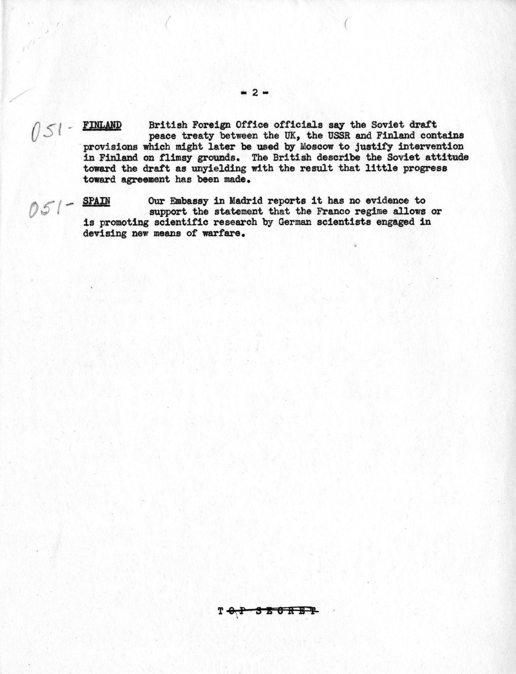 Memorandum, Department of State Summary of Telegrams