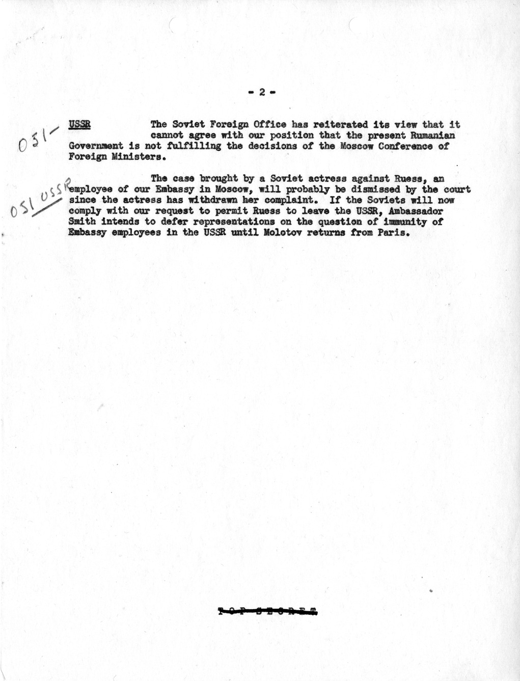 Memorandum, Department of State Summary of Telegrams