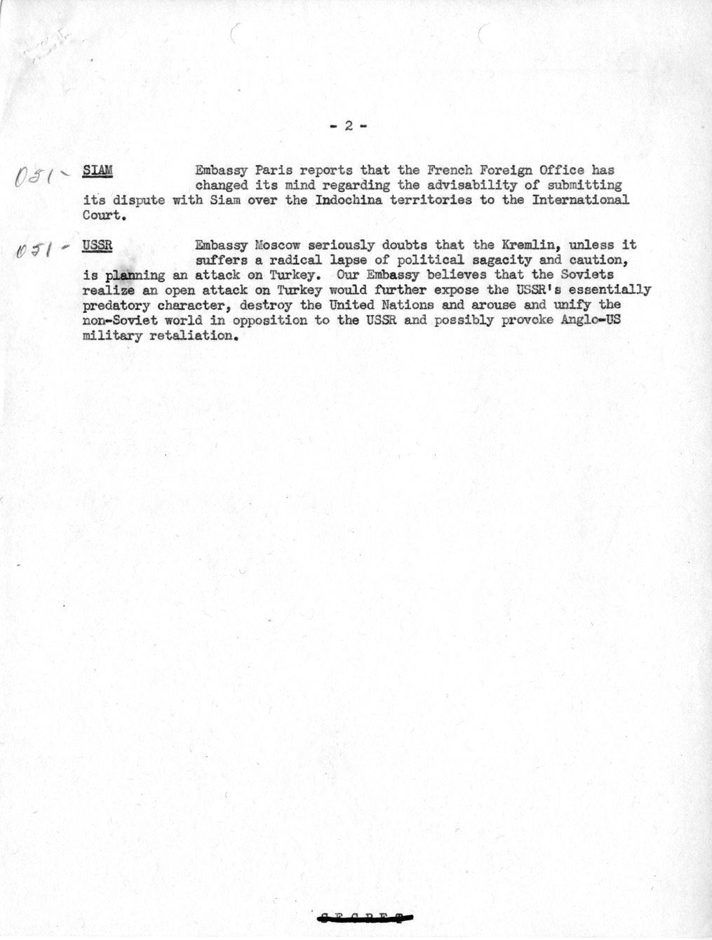 Memorandum, Department of State Summary of Telegrams