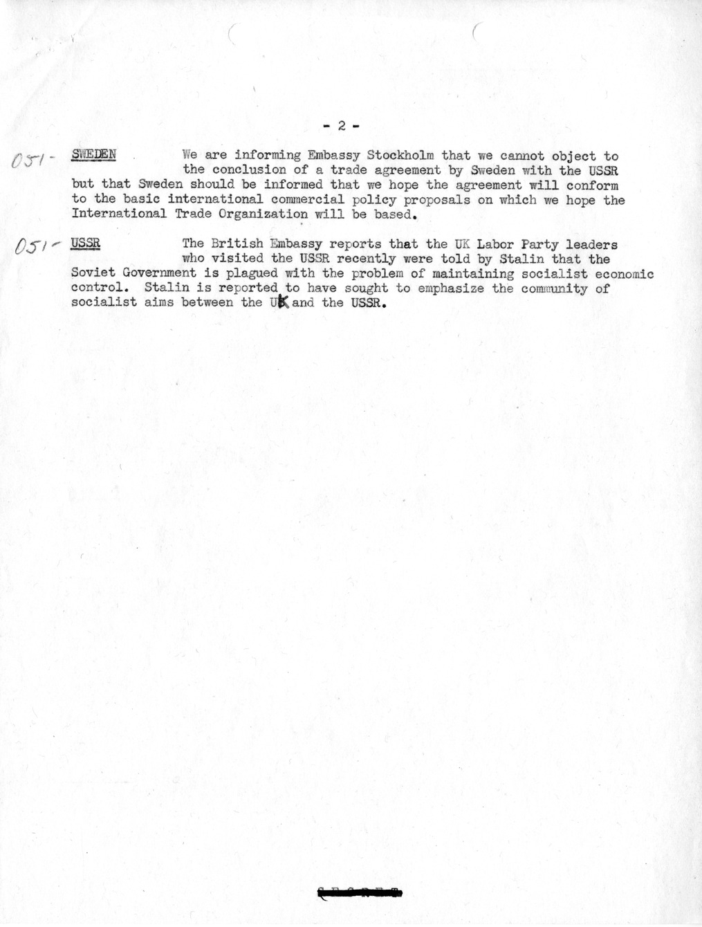 Memorandum, State Department Summary of telegrams