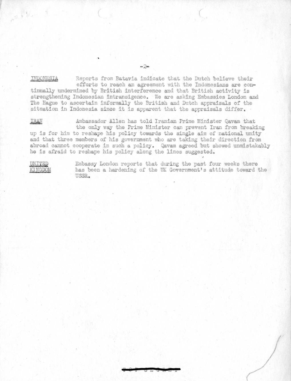 Memorandum, Department of State Summary of Telegrams