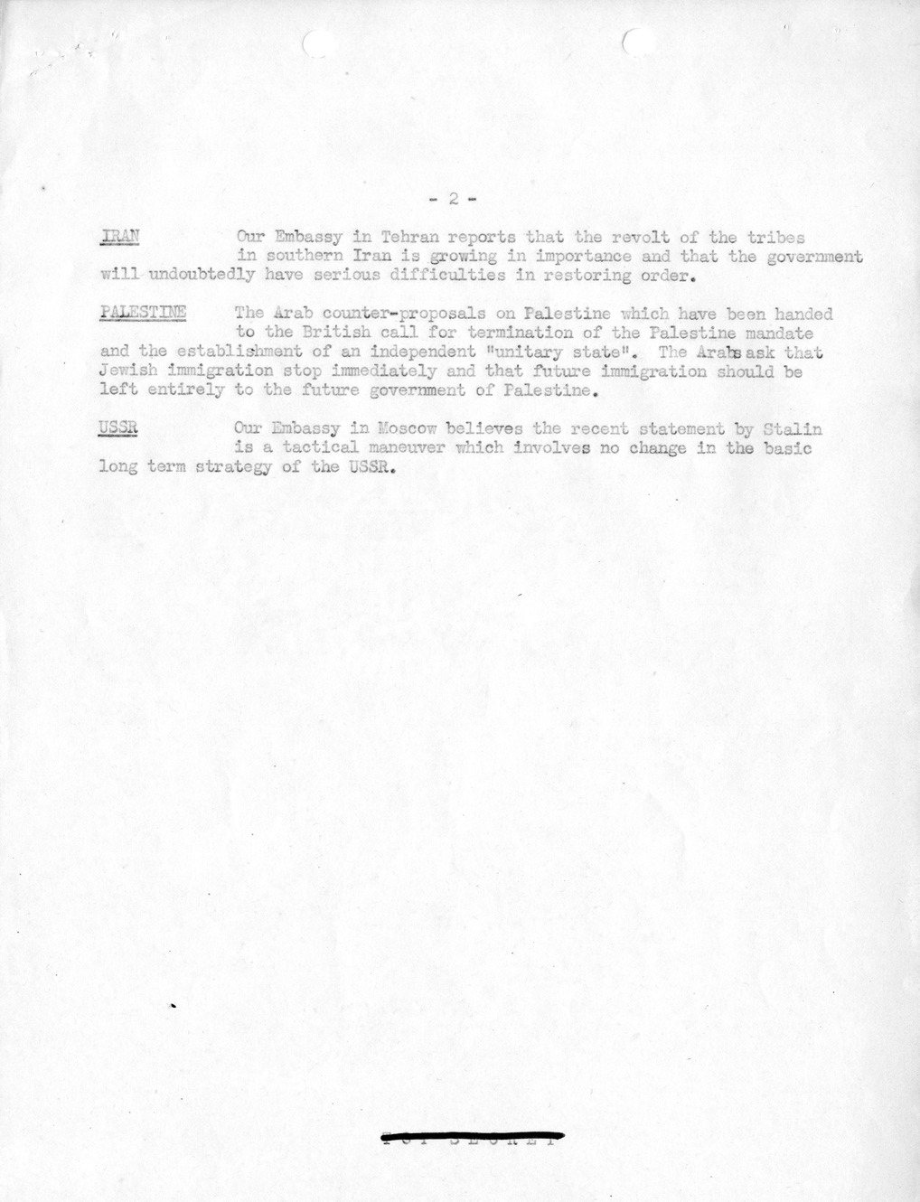 Memorandum, Department of State Summary of Telegrams