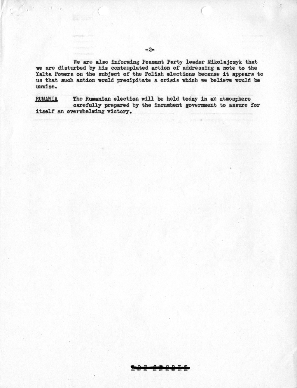 Memorandum, Department of State Summary of Telegrams