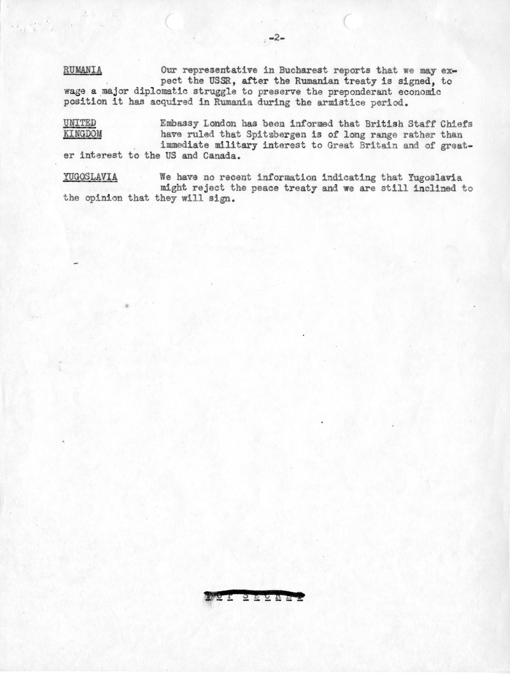 Memorandum, Department of State Summary of Telegrams