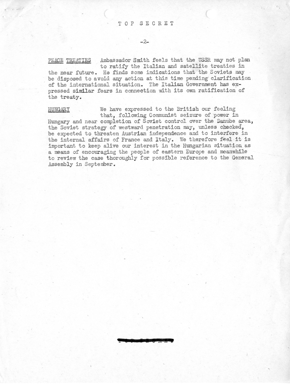 Memorandum, Department of State Summary of Telegrams