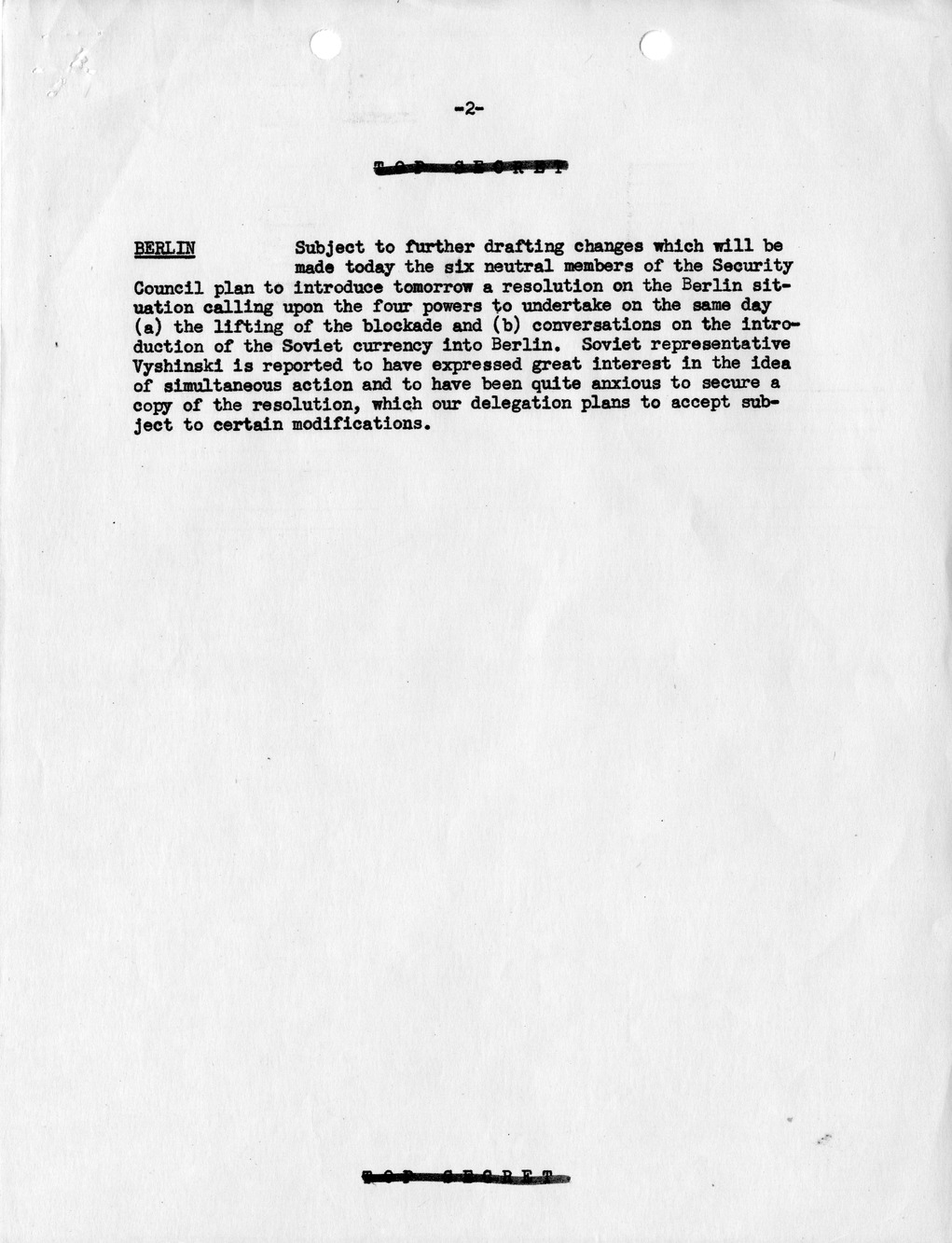 Memorandum, Department of State Summary of Telegrams