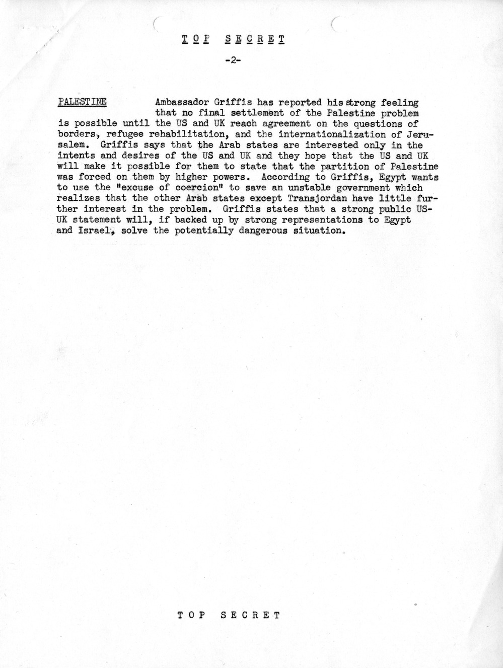 Memorandum, Department of State Summary of Telegrams