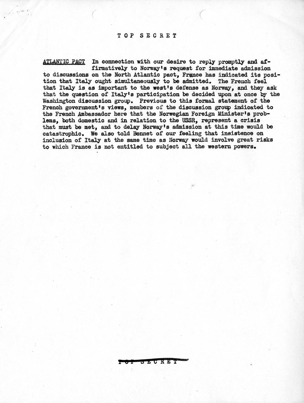 Memorandum, State Department Summary of Telegrams