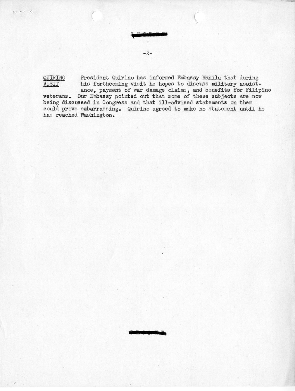 Memorandum, State Department Summary of Telegrams