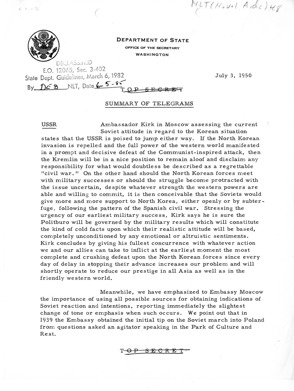 Department of State - Summary of Telegrams