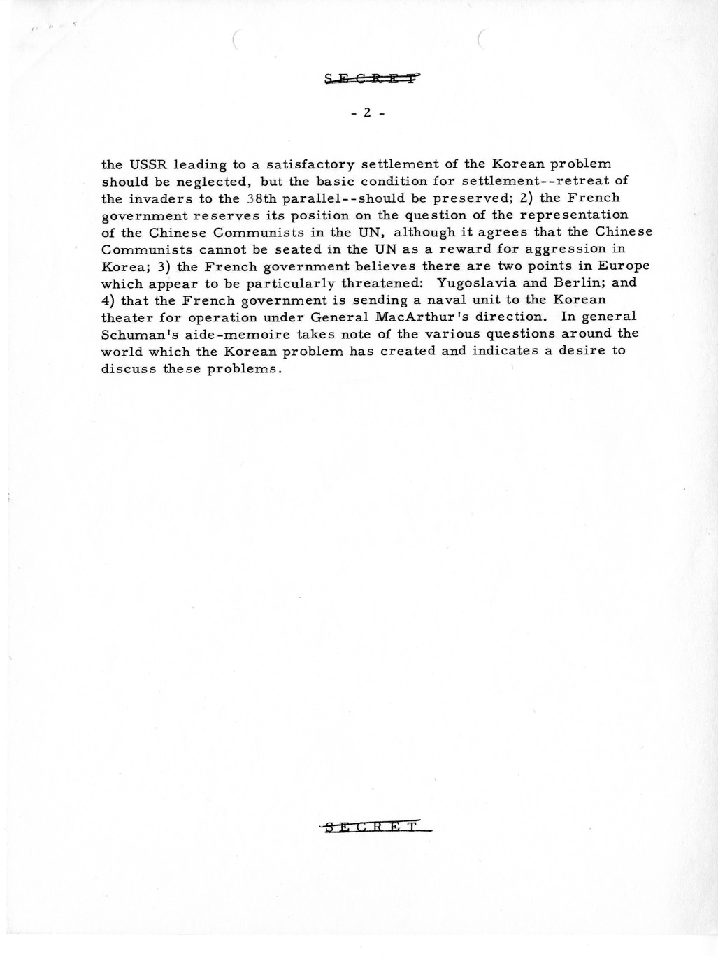 Memorandum, Department of State Summary of Telegrams