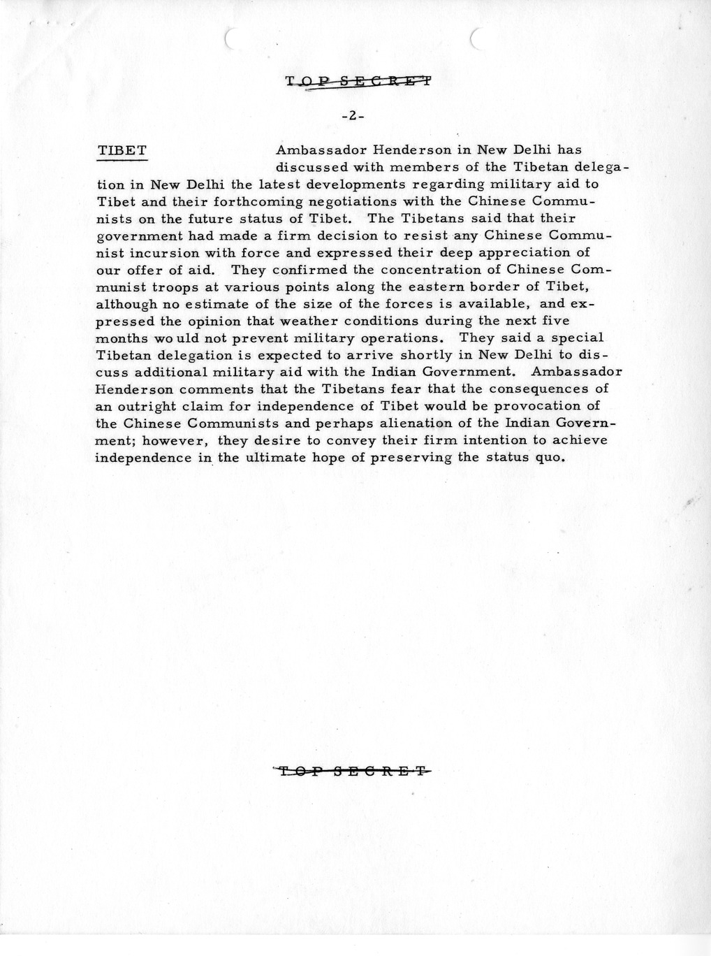 Memorandum, Department of State Summary of Telegrams