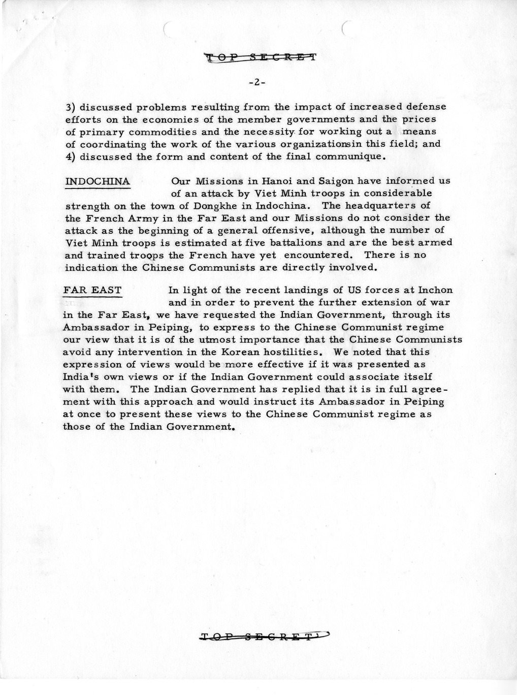 Memorandum, Department of State Summary of Telegrams