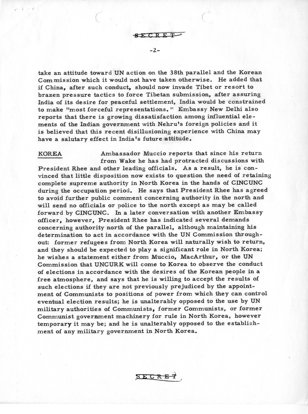 Memorandum, Department of State Summary of Telegrams