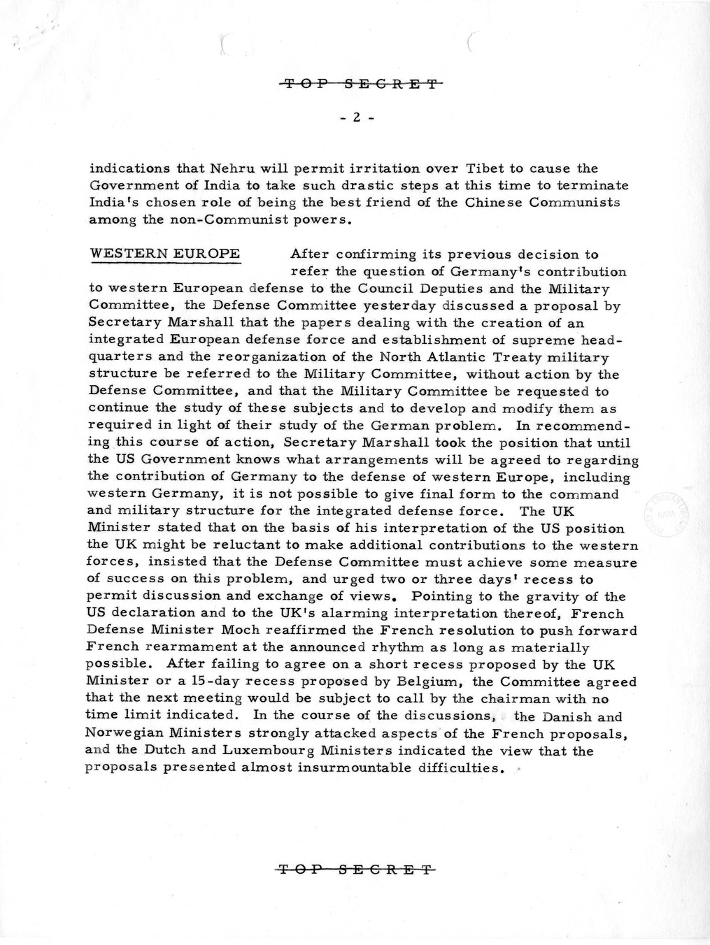 Memorandum, State Department Summary of Telegrams