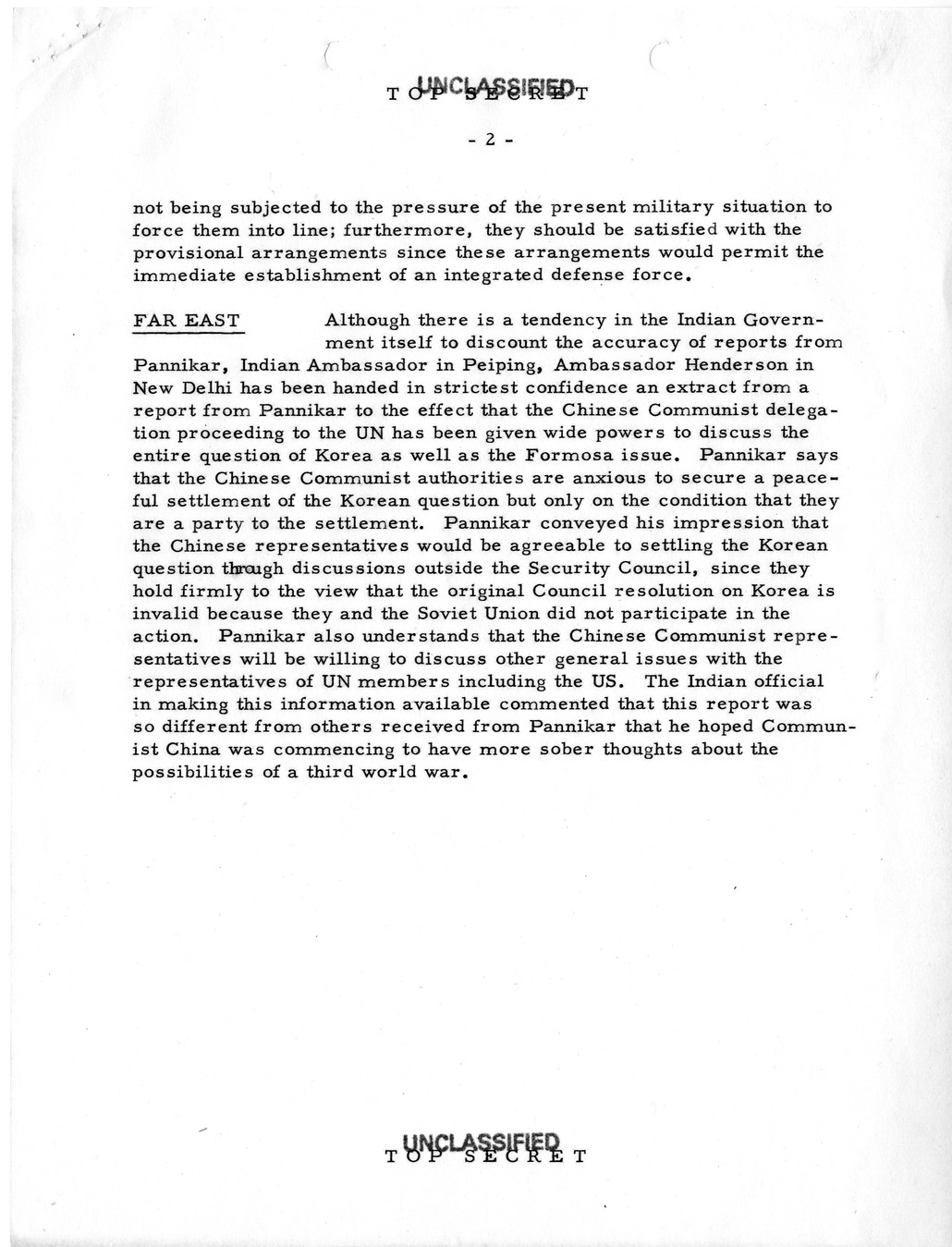 Memorandum, State Department Summary of Telegrams