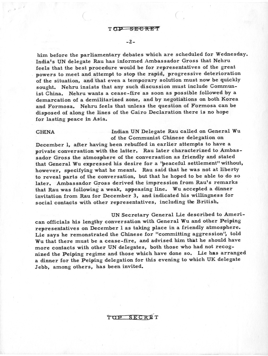 Memorandum, Department of State Summary of Telegrams