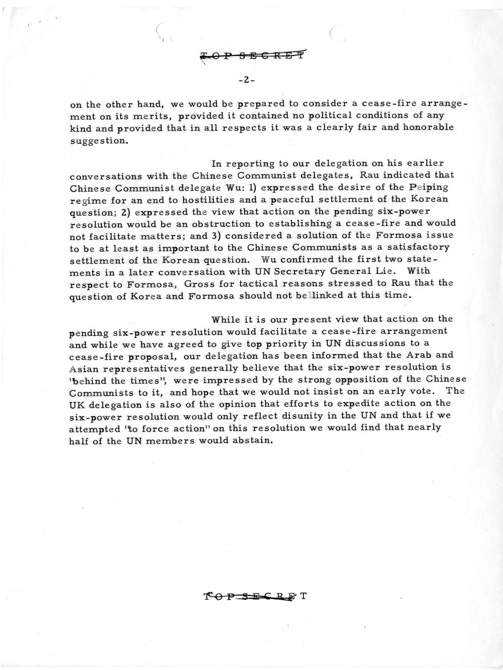 Memorandum, State Department Summary of Telegrams