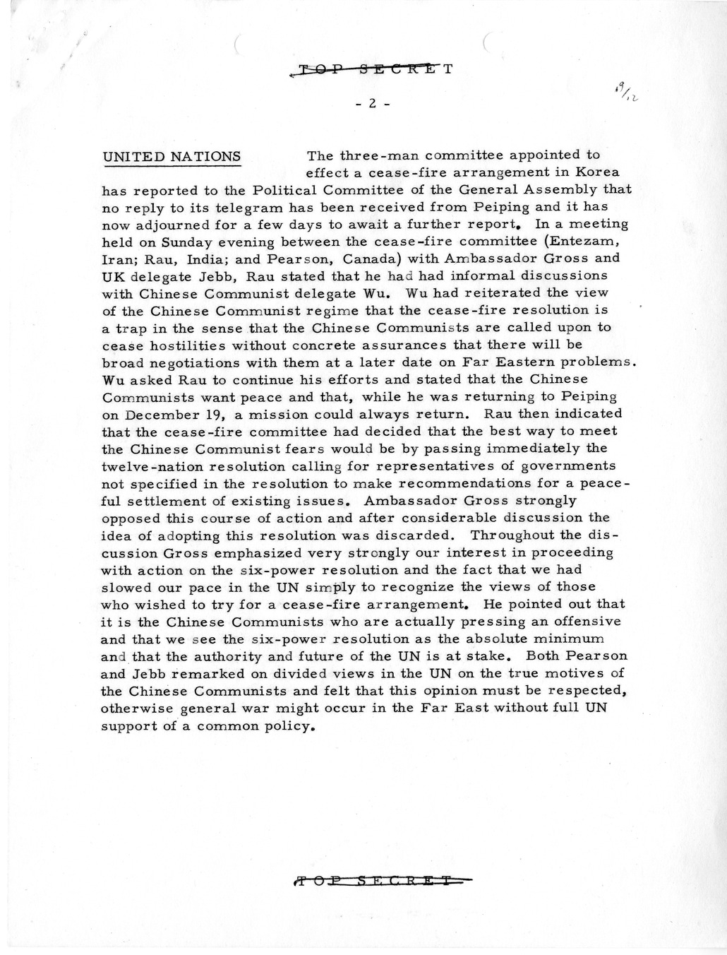 Memorandum, State Department Summary of Telegrams