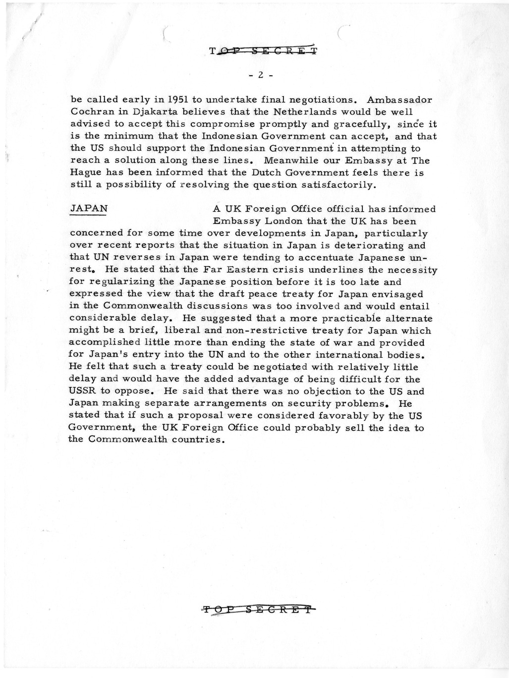 Memorandum, State Department Summary of Telegrams