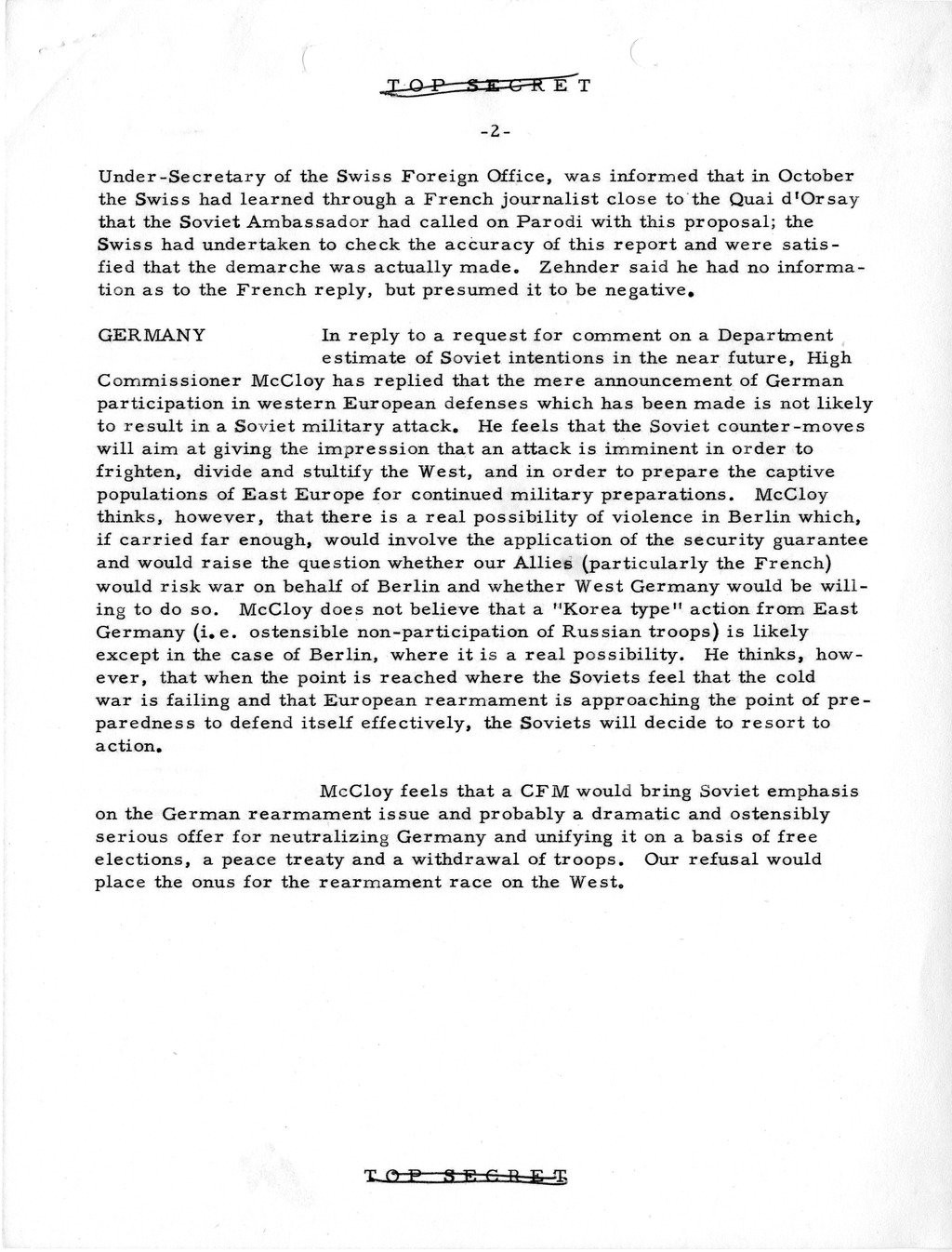 Memorandum, Department of State Summary of Telegrams