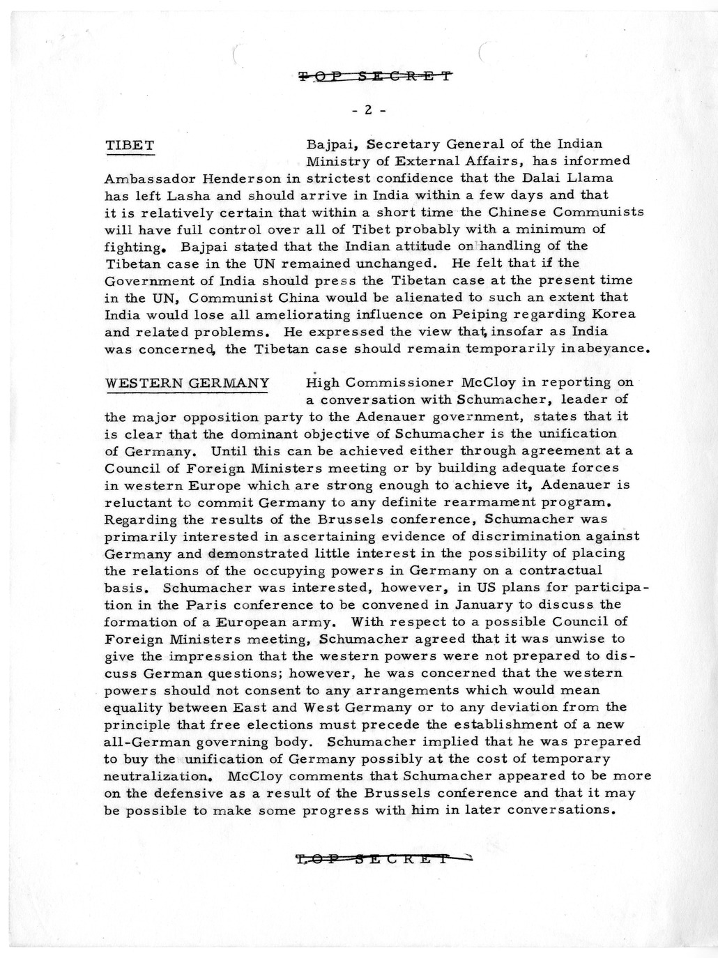 Memorandum, Department of State Summary of Telegrams