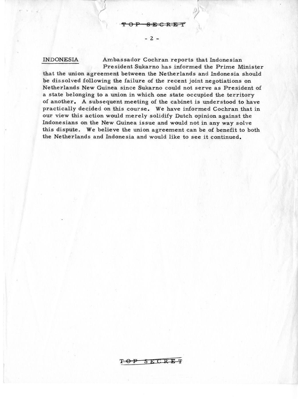 Memorandum, State Department Summary of Telegrams