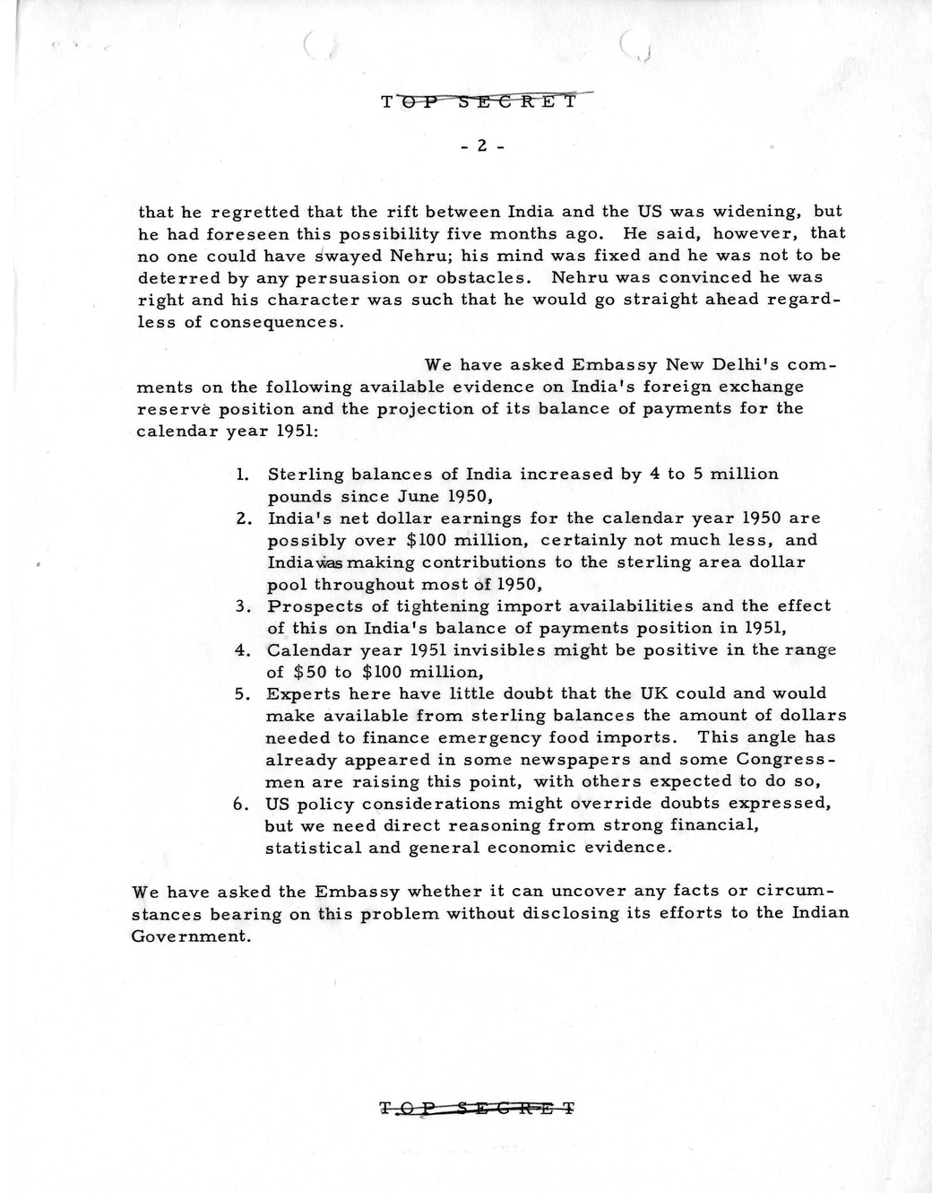 Memorandum, State Department Summary of Telegrams