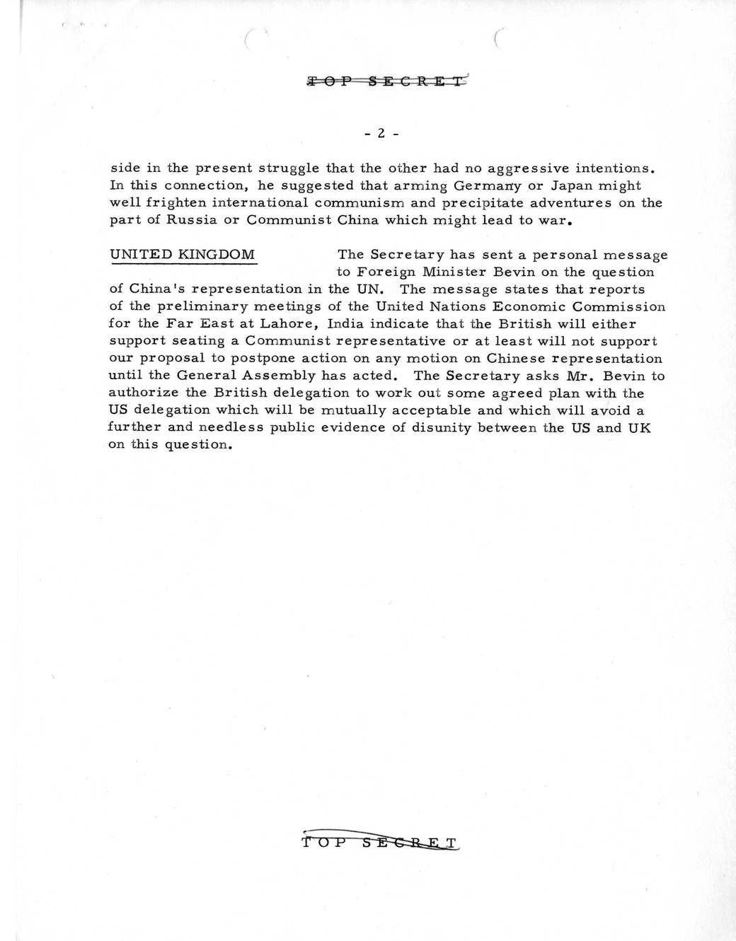 Memorandum, State Department Summary of Telegrams