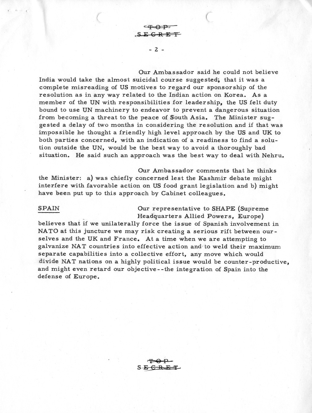 Memorandum, State Department Summary of Telegrams