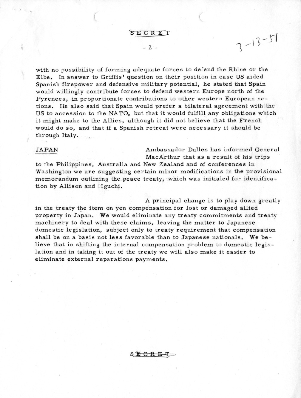 Memorandum, State Department Summary of Telegrams