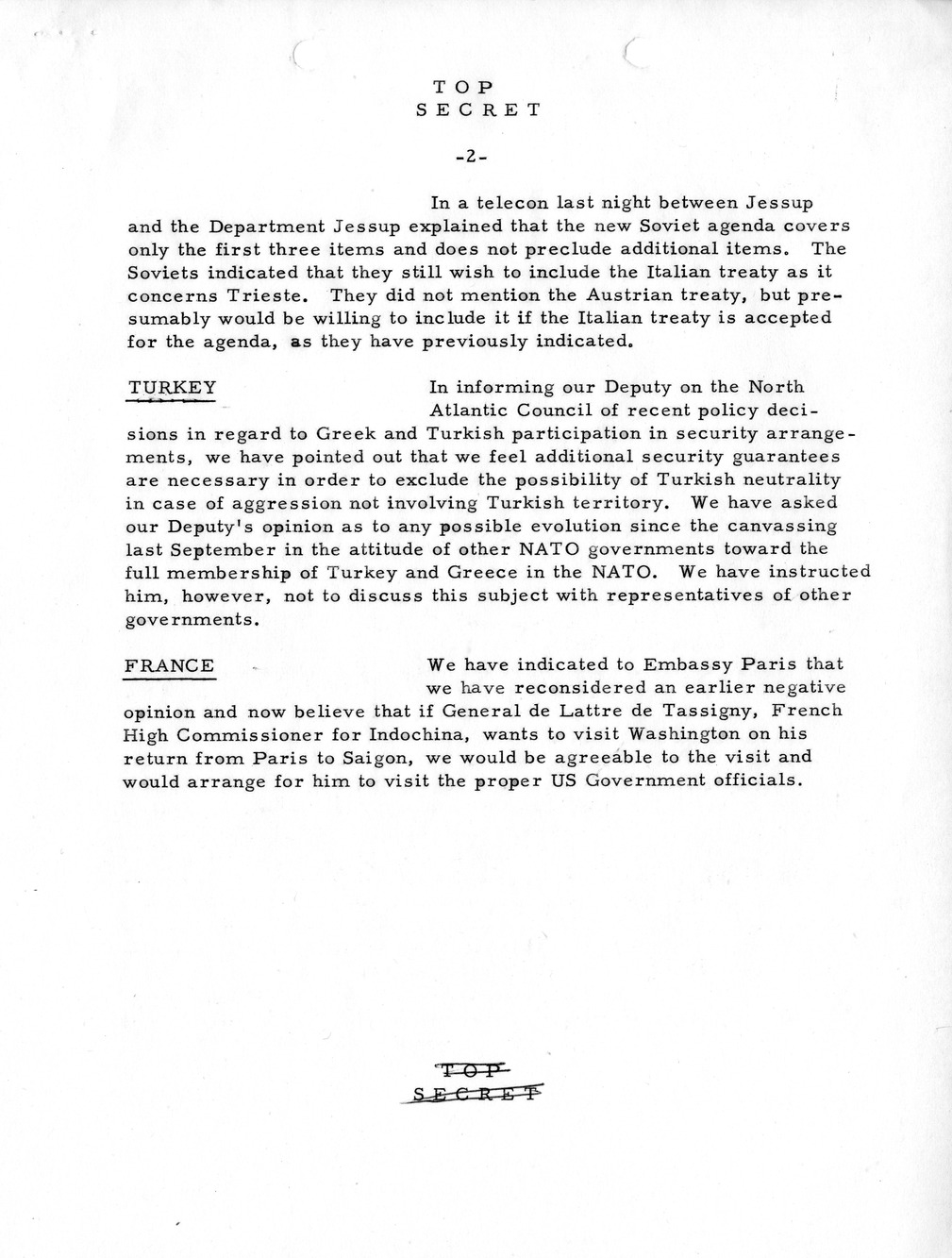 Memorandum, State Department Summary of Telegrams