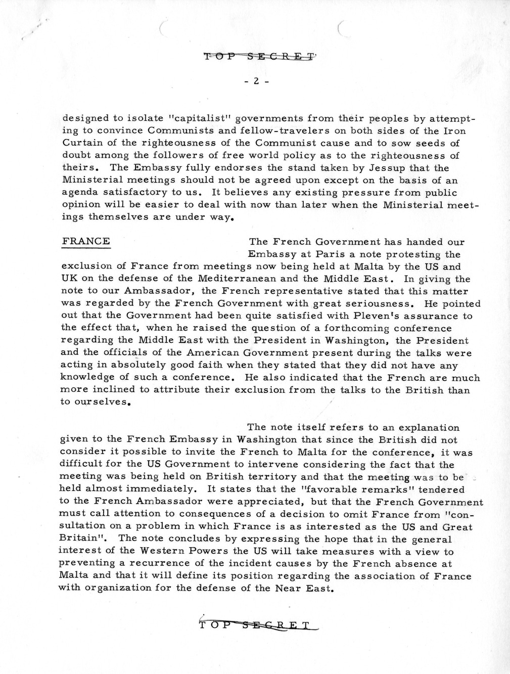 Memorandum, State Department Summary of Telegrams