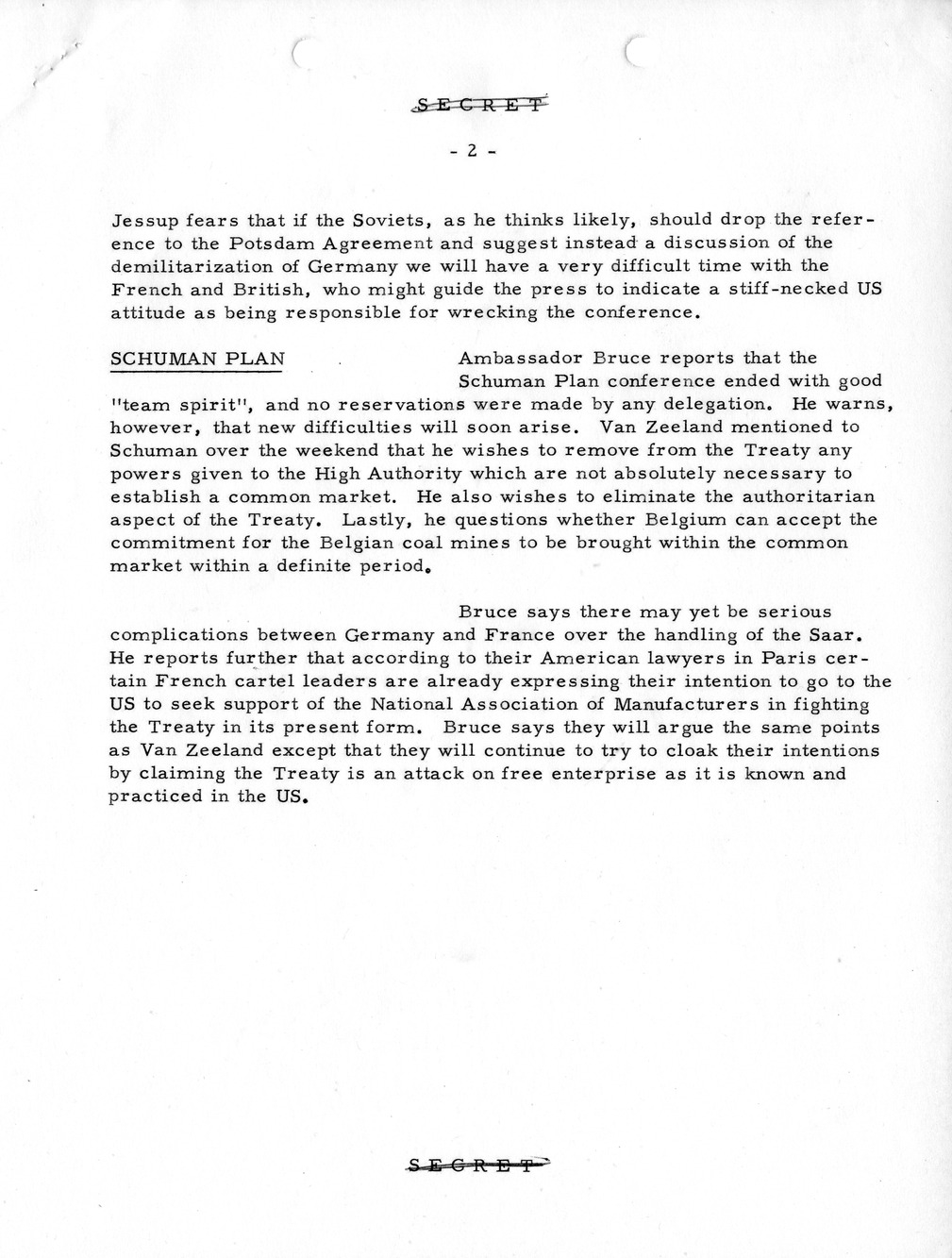 Memorandum, State Department Summary of Telegrams