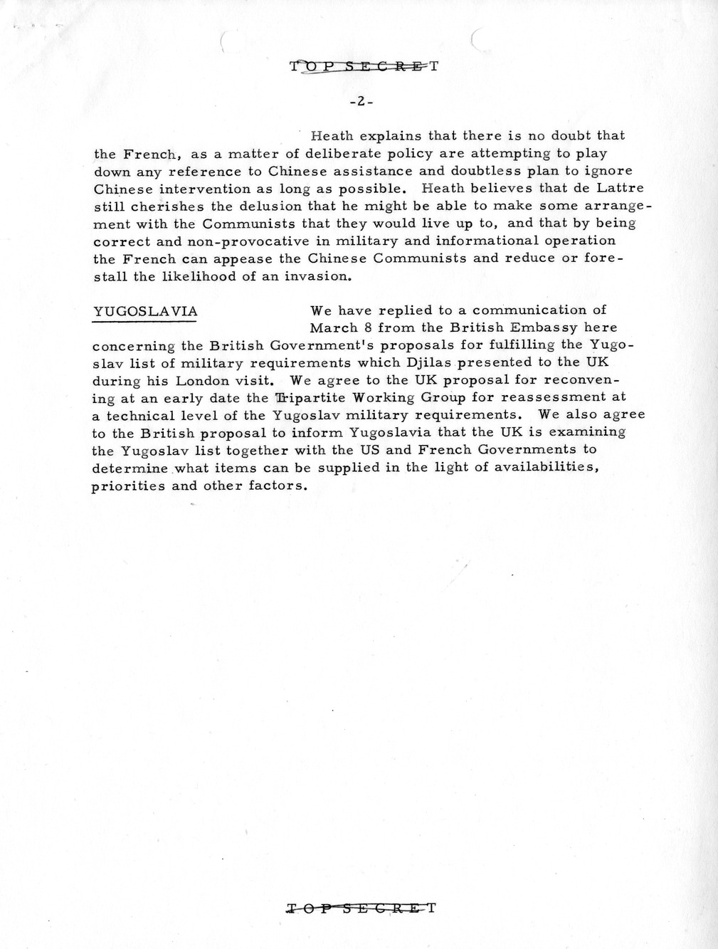 Memorandum, State Department Summary of Telegrams