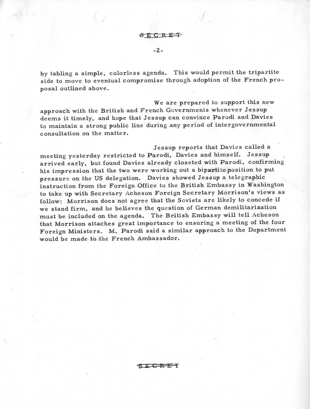 Memorandum, State Department Summary of Telegrams