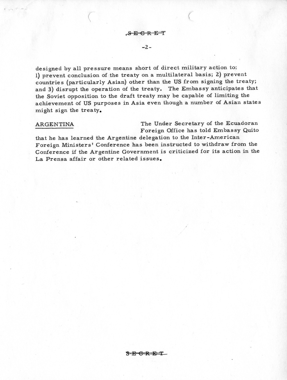 Memorandum, State Department Summary of Telegrams