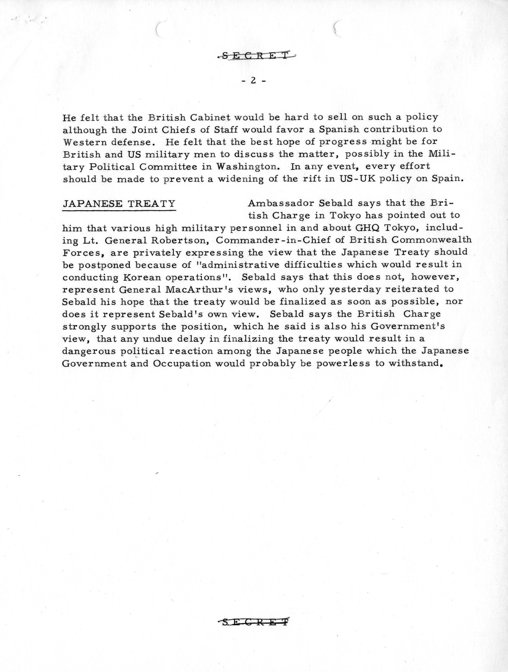 Memorandum, State Department Summary of Telegrams