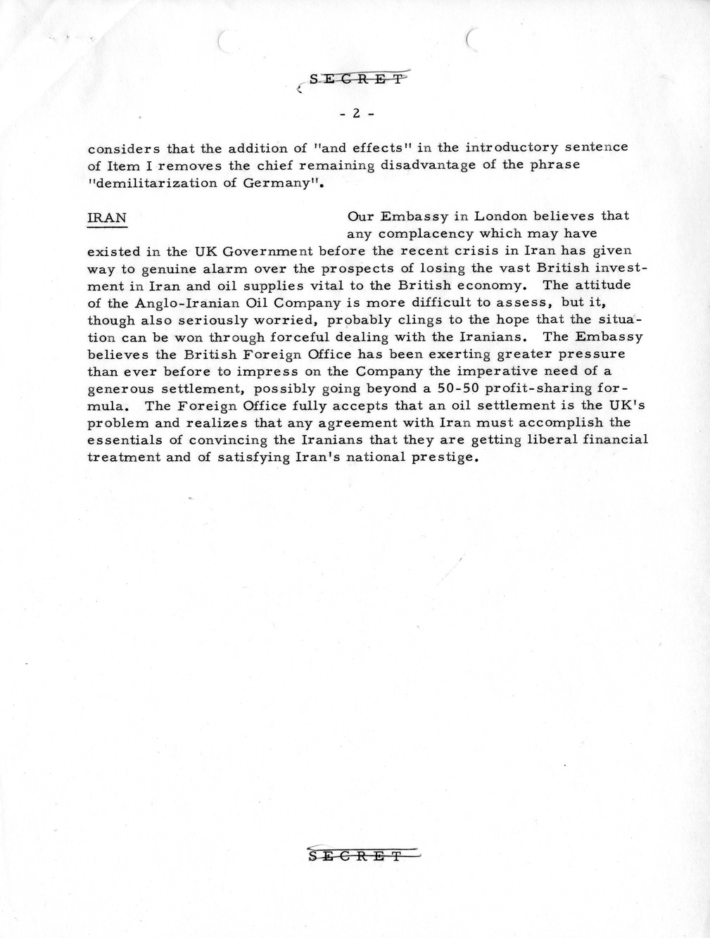 Memorandum, State Department Summary of Telegrams