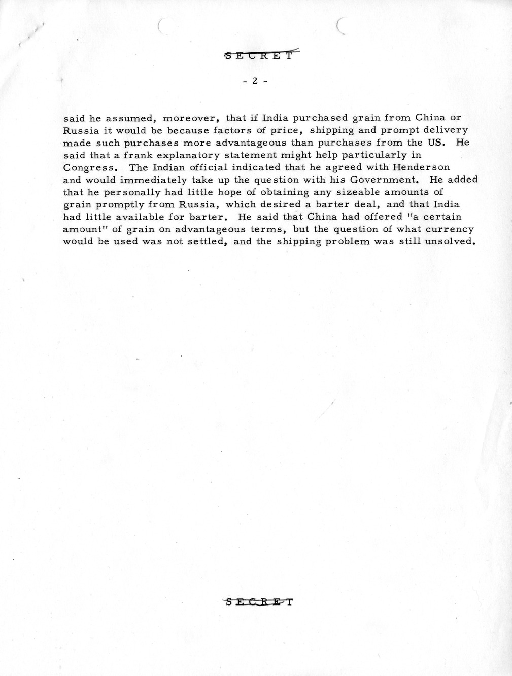 Memorandum, State Department Summary of Telegrams