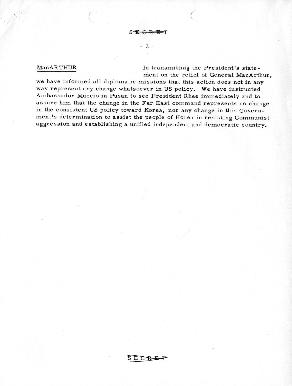 Memorandum, State Department Summary of Telegrams