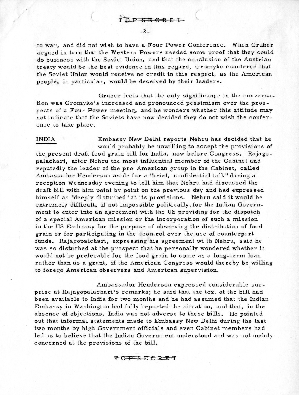 Memorandum, State Department Summary of Telegrams