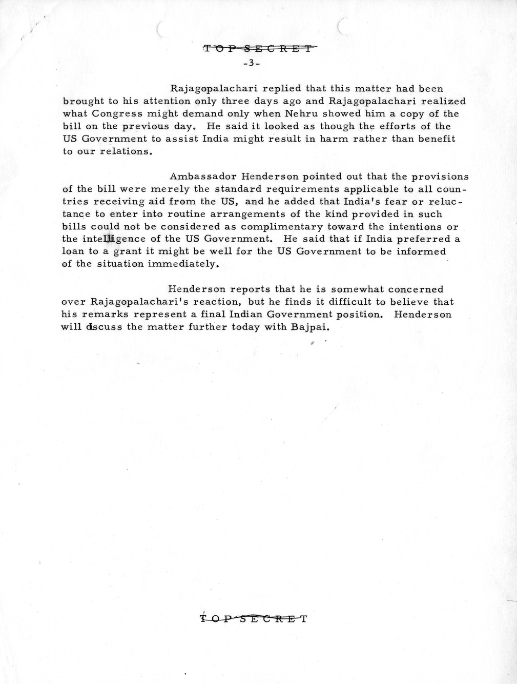 Memorandum, State Department Summary of Telegrams