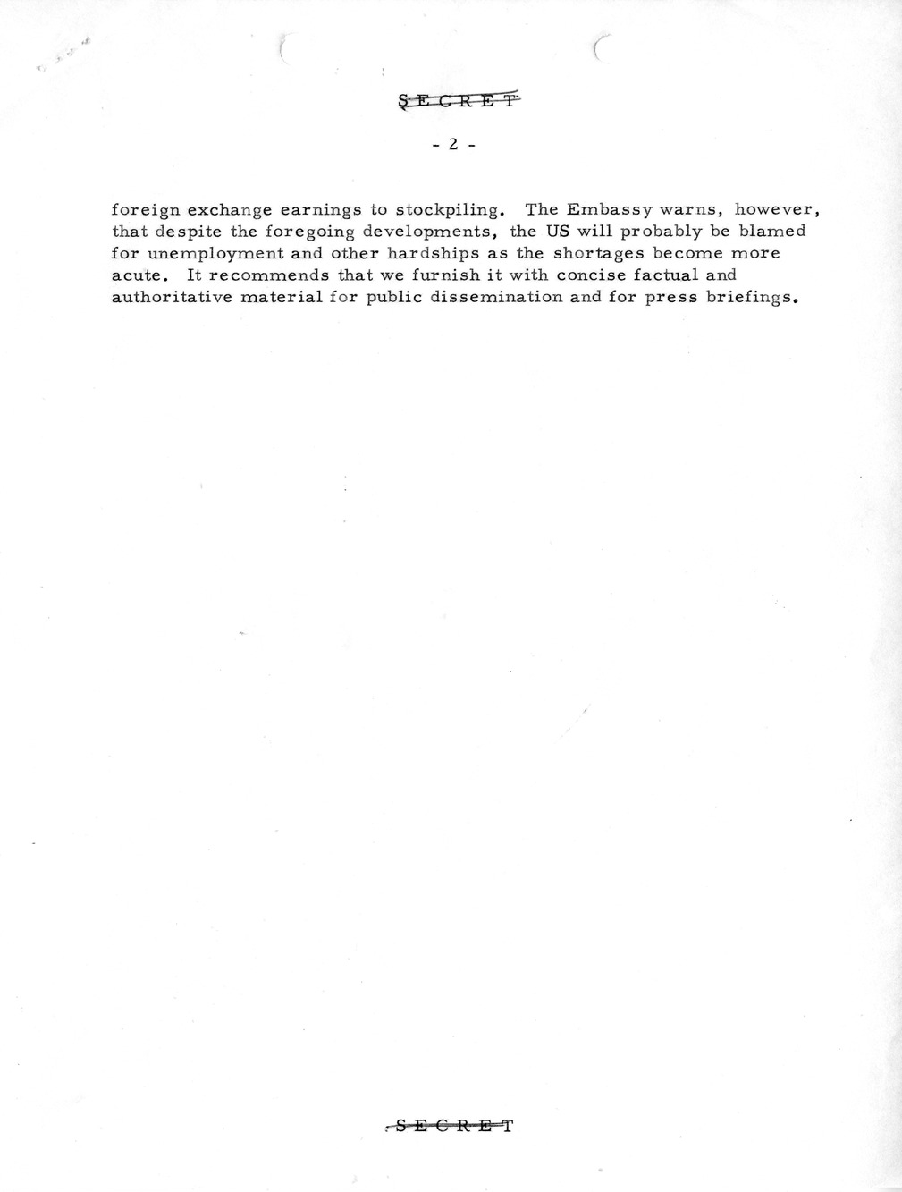 Memorandum, State Department Summary of Telegrams