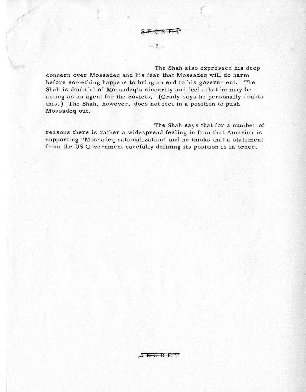 Memorandum, State Department Summary of Telegrams