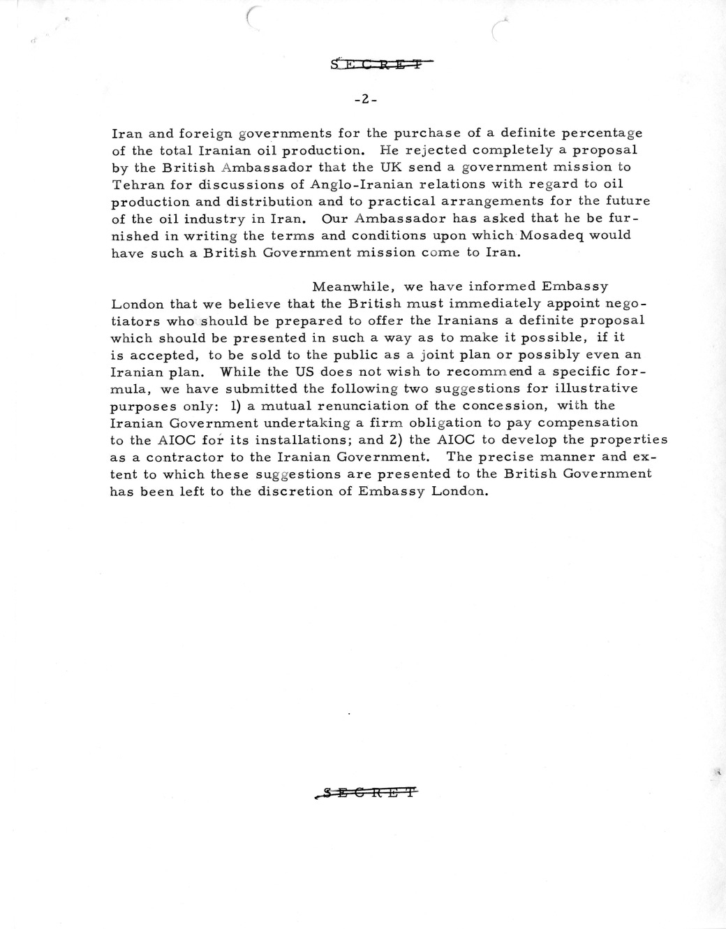 Memorandum, State Department Summary of Telegrams