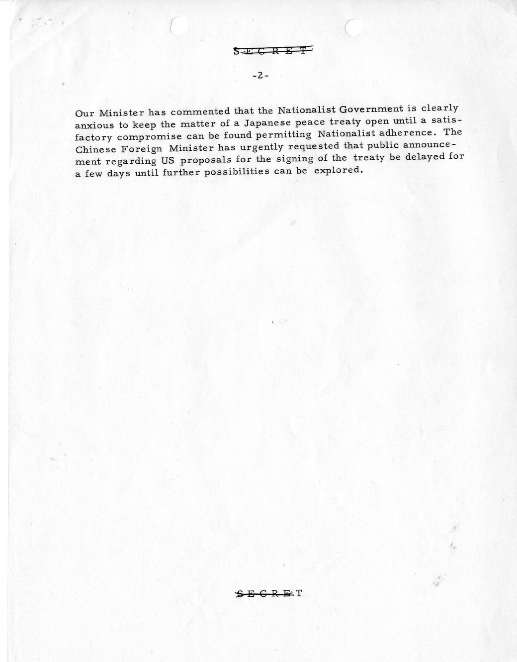 Memorandum, State Department Summary of Telegrams