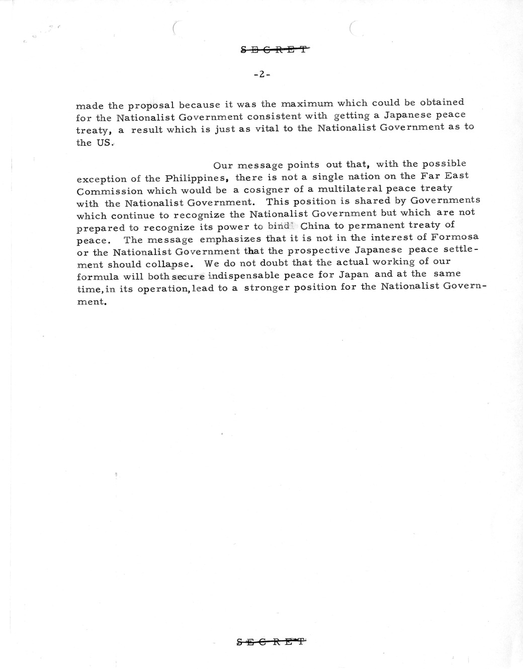 Memorandum, State Department Summary of Telegrams